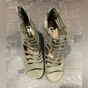 Green Faux Suede Heels